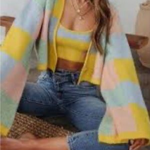 Bobbles and lace Colorful Striped Women's Sweater and tank top set
